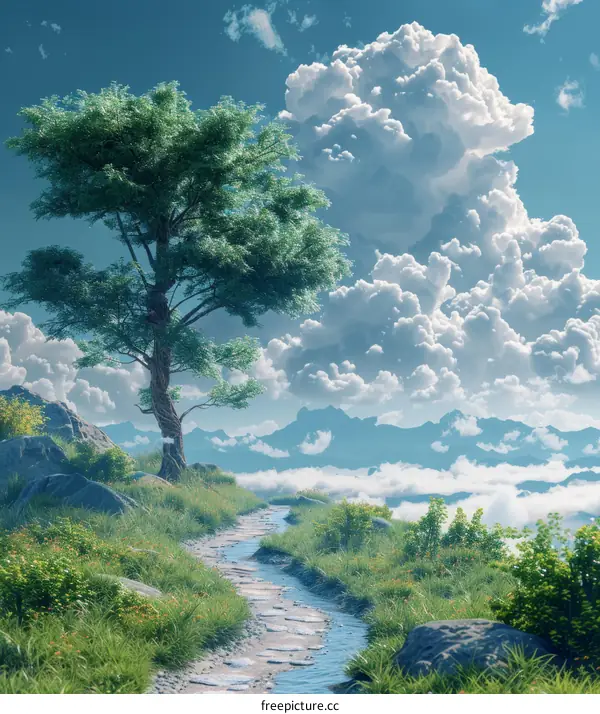 Fantasy Forest Landscape: Tranquil River and Mountain Path