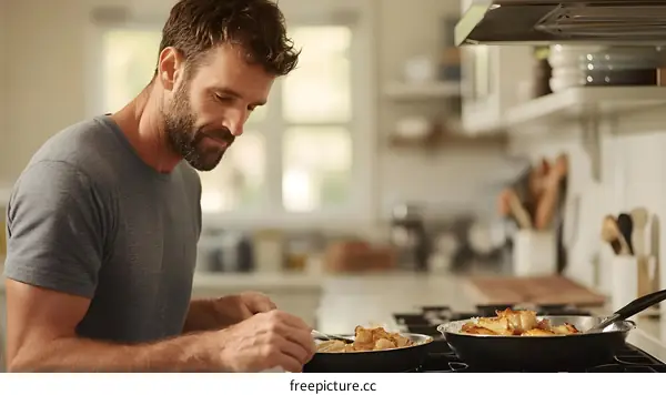 Man Cooking Food In The Kitchen