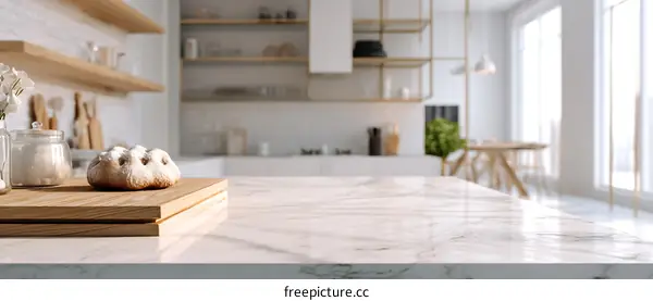 Modern Kitchen Countertop with Wooden Cutting Board