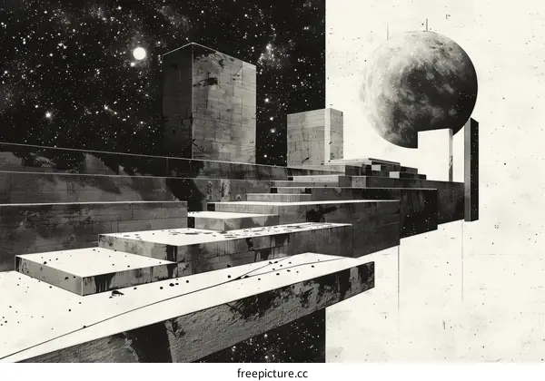 Black and white surreal city illustration