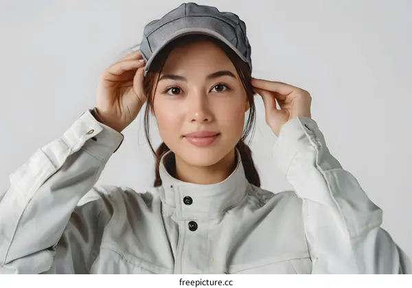 portrait of a young asian woman wearing a cap