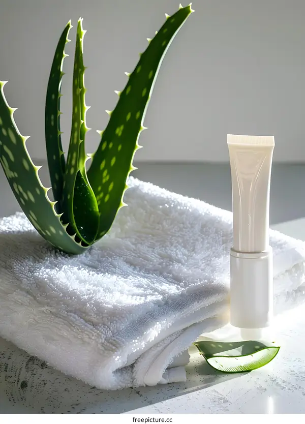 Aloe Vera Cream Tube On Towel