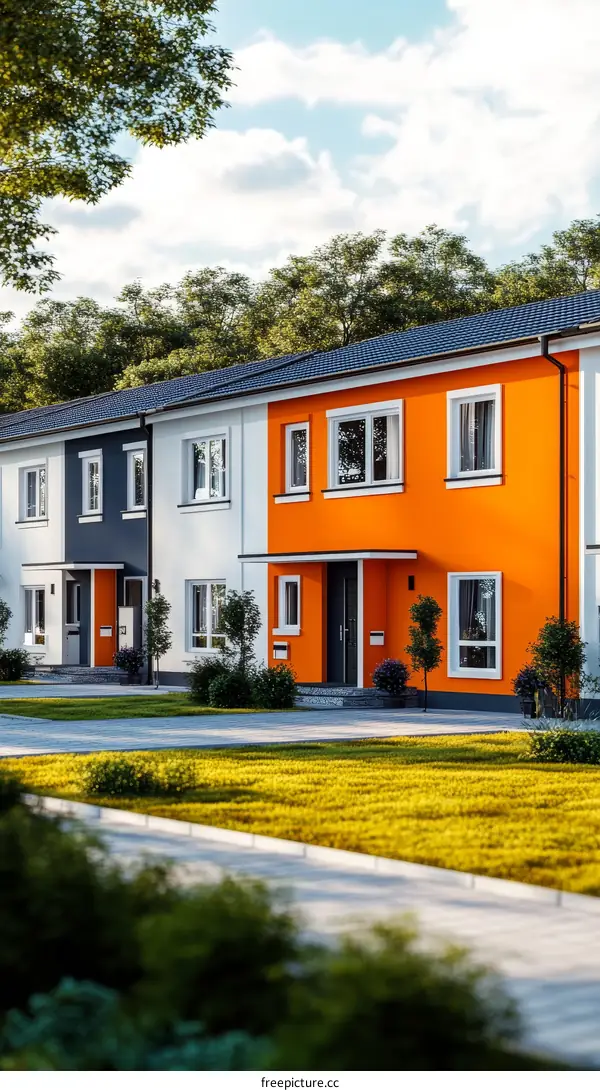 Colorful Residential Houses in a Quiet Neighborhood