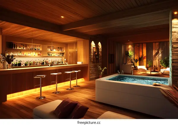 Modern Minimalist Home Interior Design With Bar and Jacuzzi