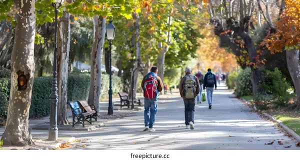 People Walking on a Pathway in a Park