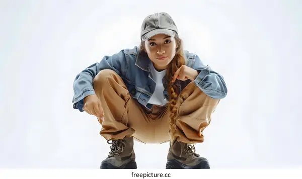 Young Woman Crouching in Studio