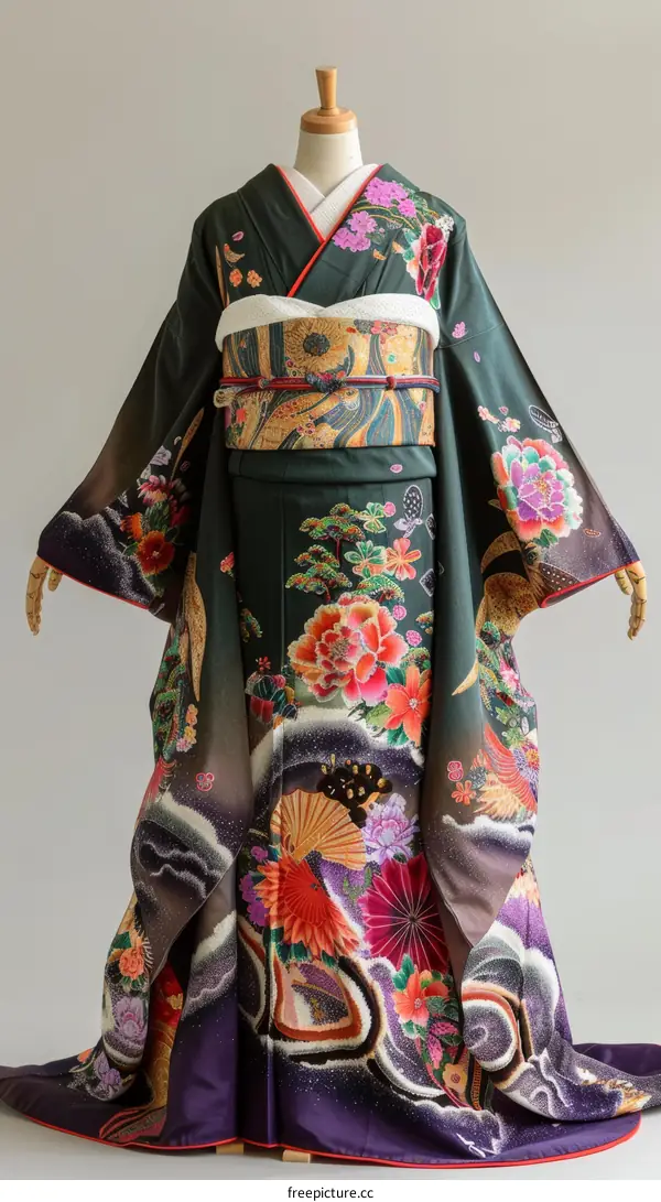 A woman wearing a kimono with a floral pattern