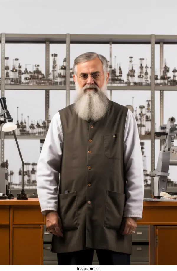 Portrait of a Distinguished Older Scientist in a Laboratory