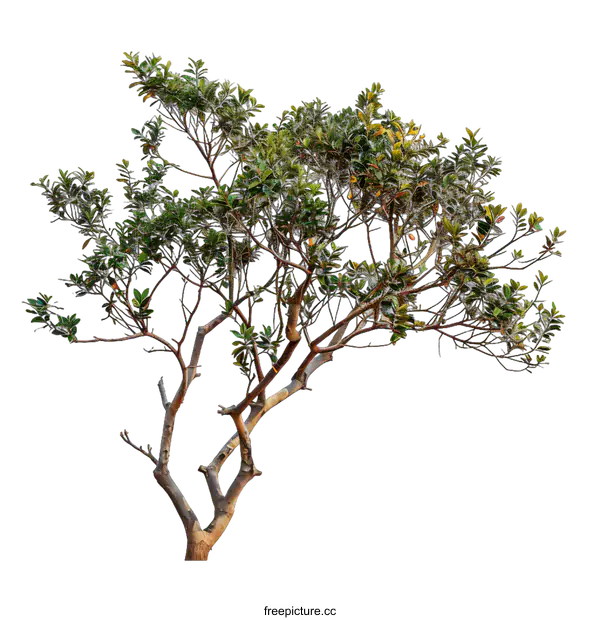 [Transparent Background PNG]Green Tree with Brown Branches Isolated on White Background