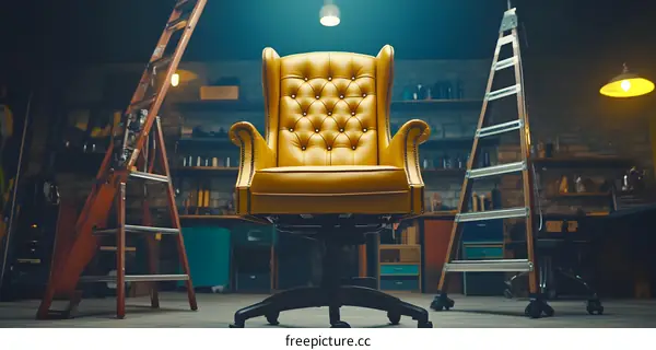 Yellow Leather Office Chair With Ladders in a Room