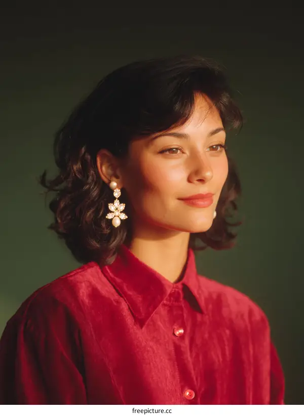 Close-up Portrait of a Woman in a Red Blouse