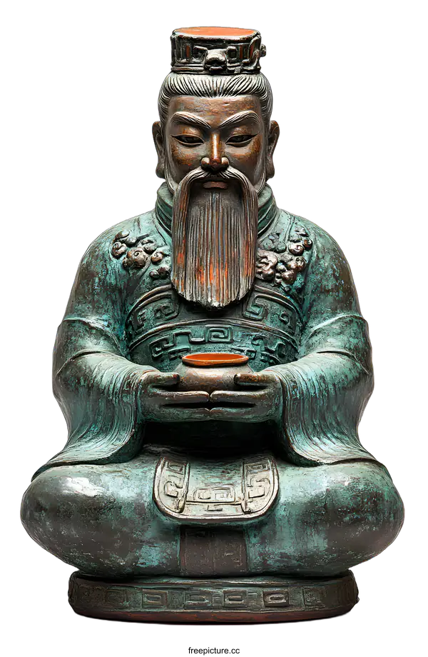[Transparent Background PNG]Antique Chinese Statue of a Man in a Sitting Pose