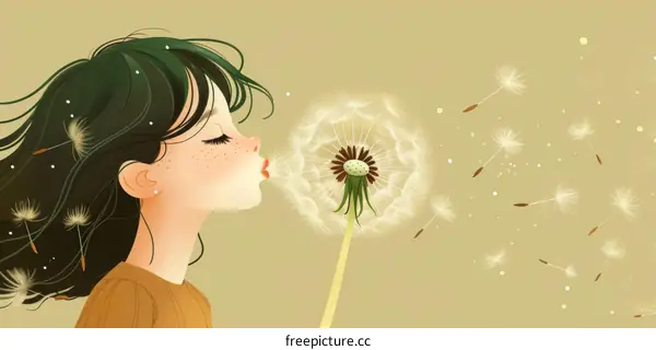 A girl blowing dandelion seeds