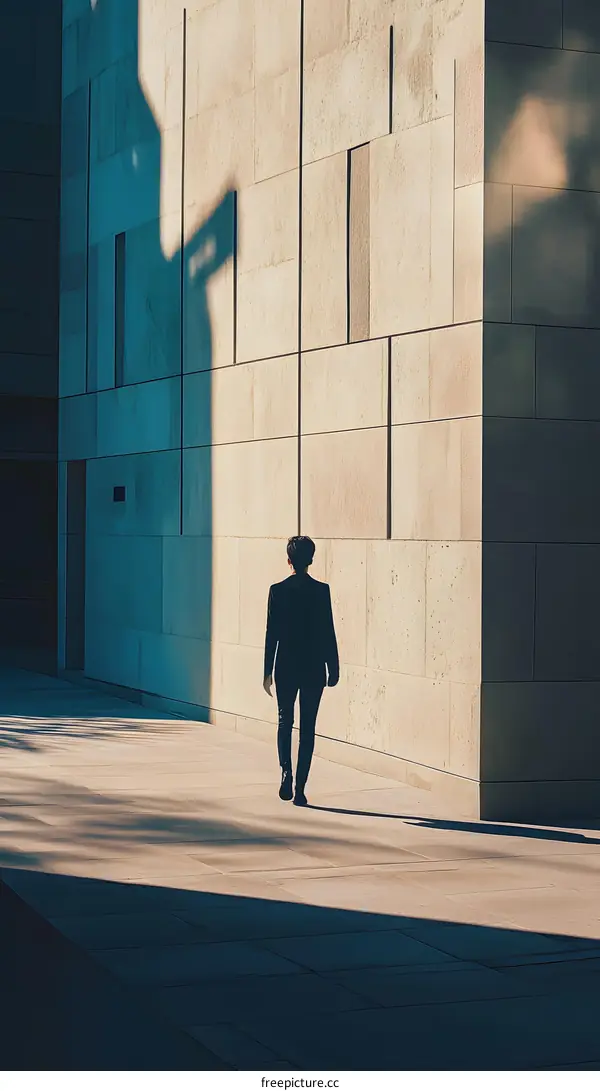 Person Walking by Modern Architecture