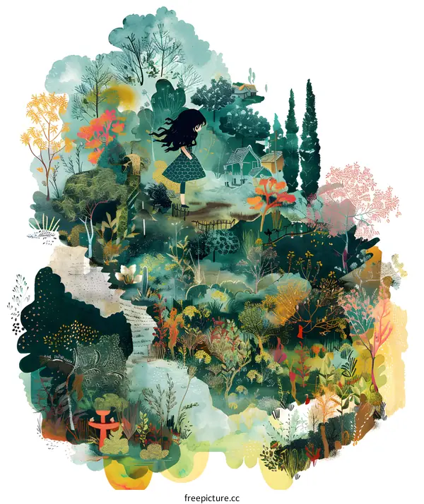 A Young Girl Exploring a Lush Forest