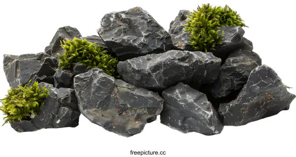 [Transparent Background PNG]Grey Rocks With Green Moss Texture