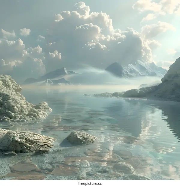 Fantasy landscape with mountains and lake