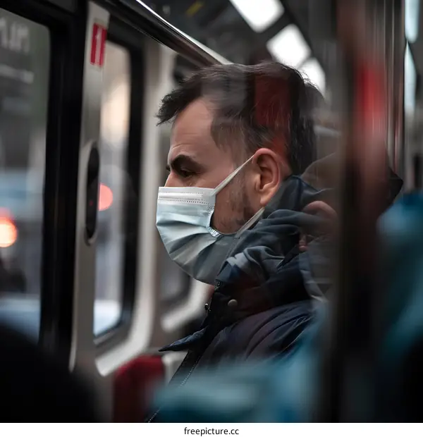 Man Wearing Face Mask on Public Transportation