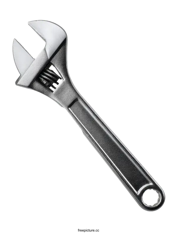 [Transparent Background PNG]Close-up of a Polished Adjustable Wrench