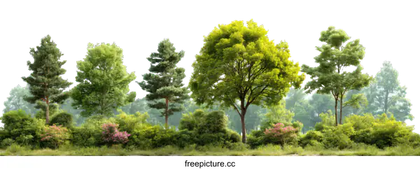 [Transparent Background PNG]Green Trees in a Peaceful Landscape