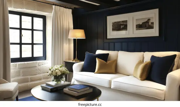 Elegant and Cozy Interior Living Room with Stone Wall