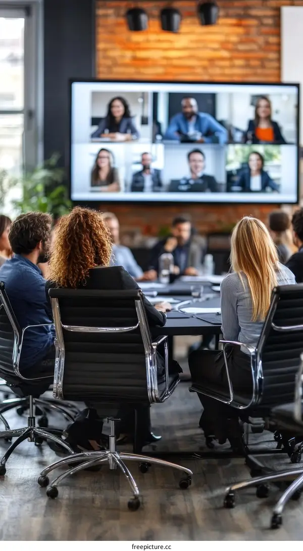 Business Conference Video Meeting in Modern Office