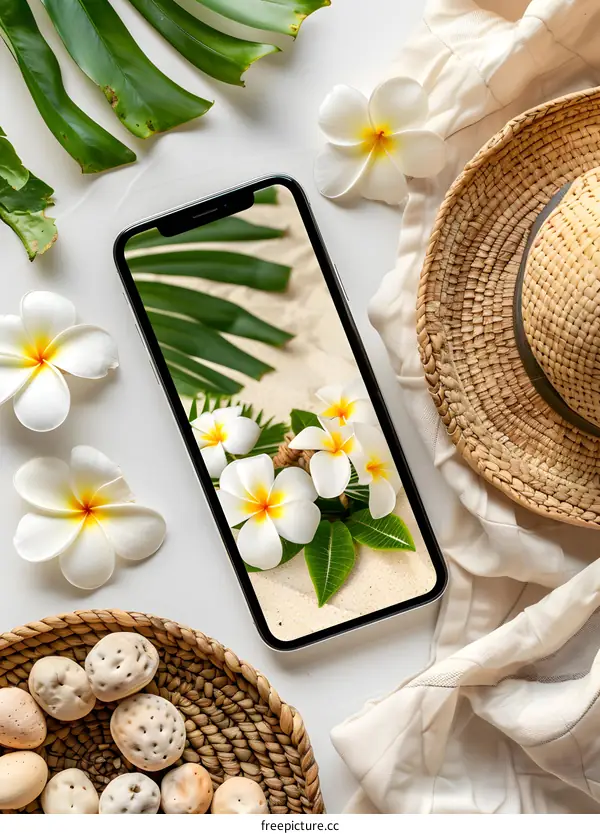 Summer Beach Tropical Flowers On Phone Screen