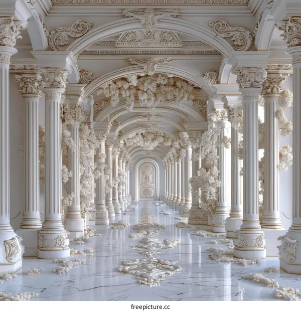 Elegant Marble Corridor with Ornate Columns and Arches