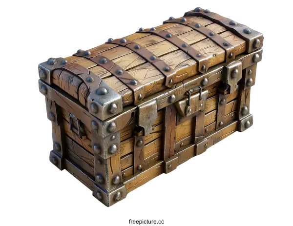 [Transparent Background PNG]An illustration of a wooden treasure chest with metal bands and a lock