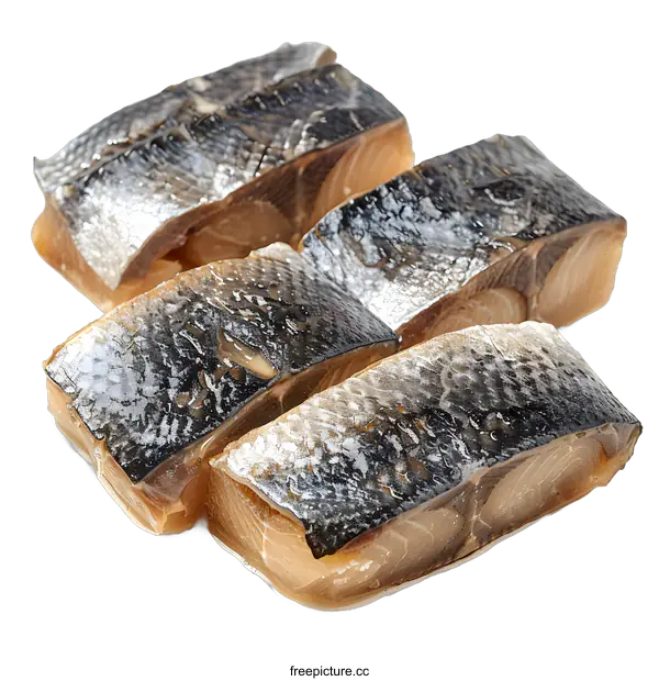 [Transparent Background PNG]Pieces of salted mackerel fish on white