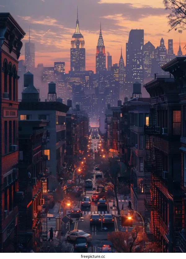 A Street with Cars and Buildings in New York City