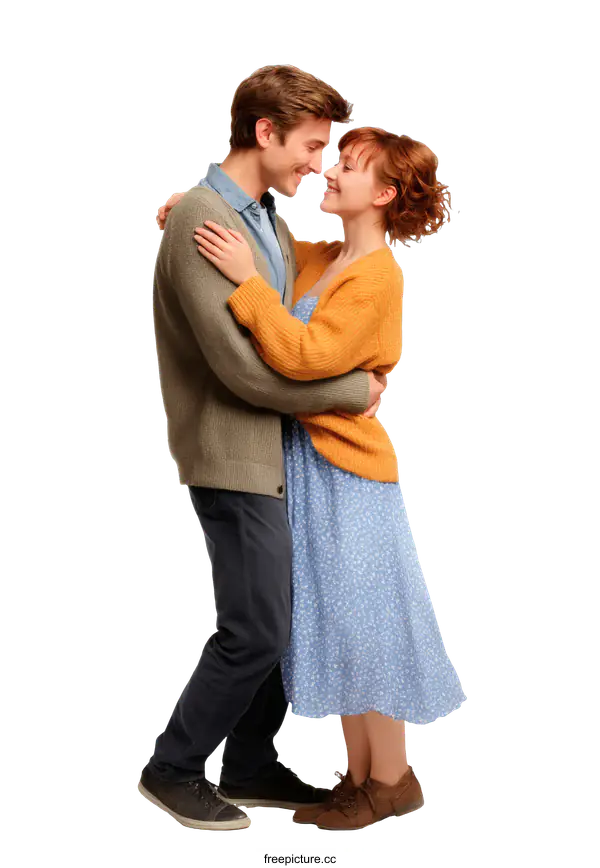 [Transparent Background PNG]Couple Embrace Affectionately in Studio