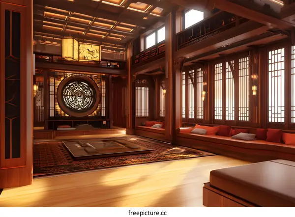 Traditional Chinese Style Interior Design with Wooden Furniture and Decorative Elements