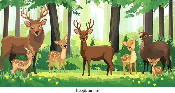 Family of Deer in the Forest