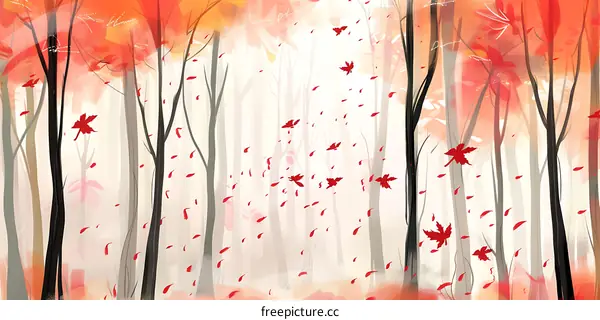 Autumn Forest with Falling Leaves Illustration