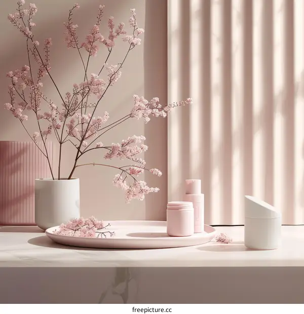 Delicate Pink Cherry Blossom Arrangement in a Minimalist Interior