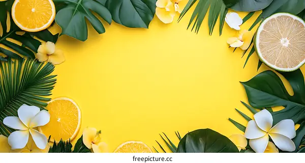 Tropical Summer Fruit and Leaf Background