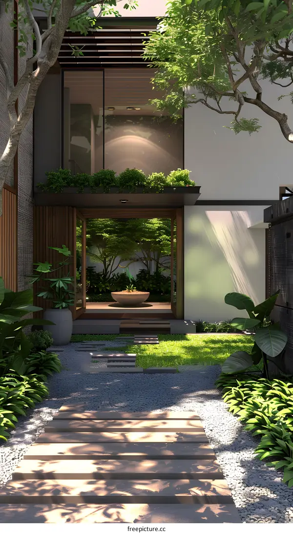 Modern Minimalist Garden Design with Greenery and Patio