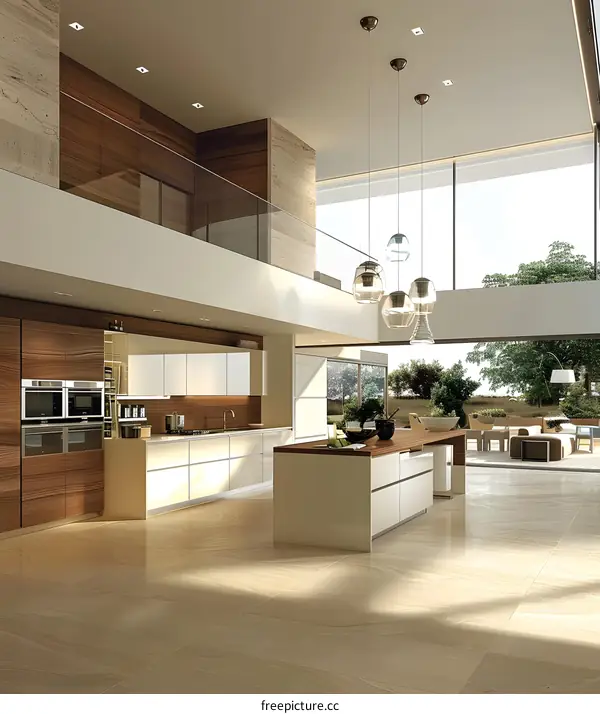 Modern Kitchen Interior Design with Large Island and Glass Doors