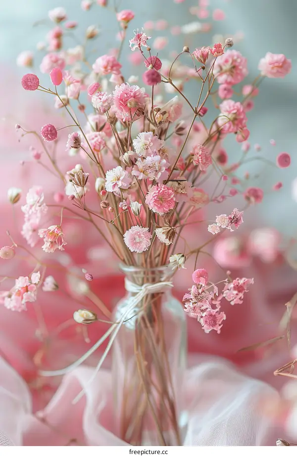 Delicate Pink Flowers in a Glass Vase