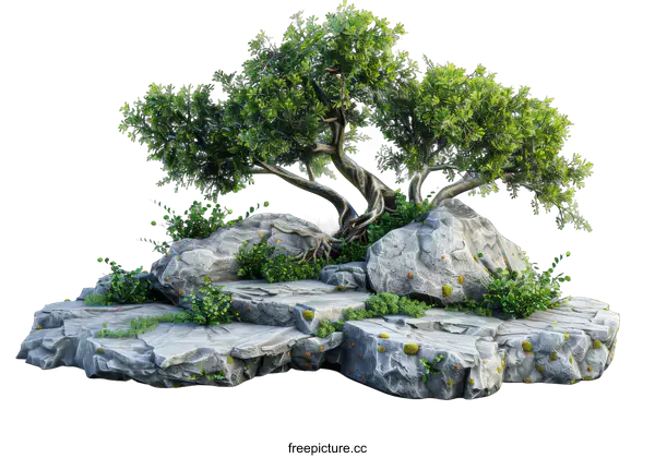 [Transparent Background PNG]rocks and tree