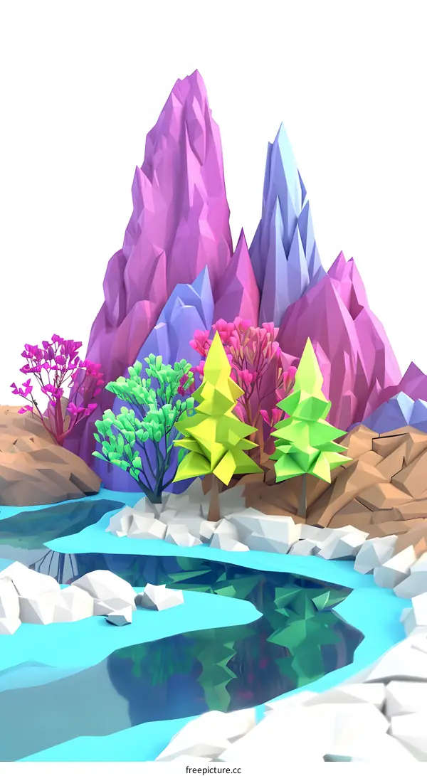 Low Poly Landscape with Mountains and River