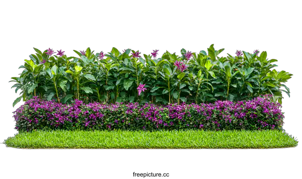 [Transparent Background PNG]Green Lush Tropical Garden with Purple Flowers