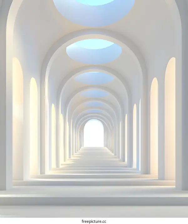 White Archway Corridor Leading to Bright Light