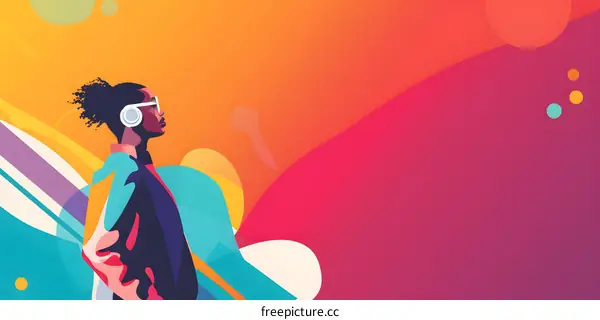 Woman in Headphones with Colorful Abstract Background