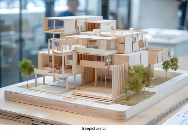 Architectural Model of Modern Wooden House
