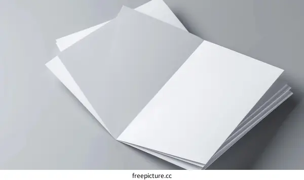 Blank open brochure on gray background