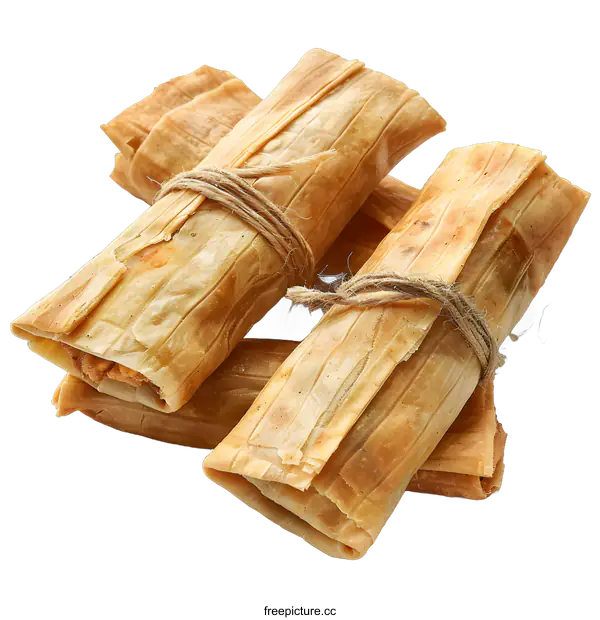 [Transparent Background PNG]Three Tamales Wrapped in Corn Husks