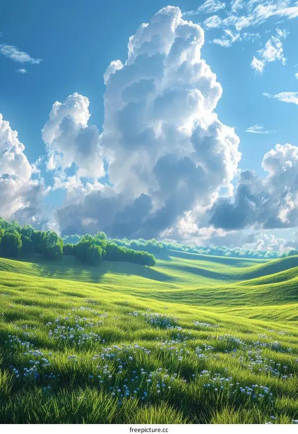 Rolling Green Hills Under a Blue Sky