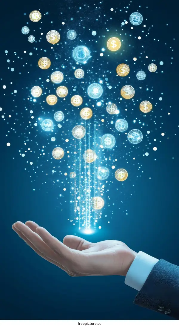 Digital Currency Flowing from Hand Illustrative